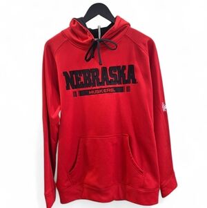 Champion Nebraska Huskers Hoodie Red Black Embroidered Logo Pullover Mens M